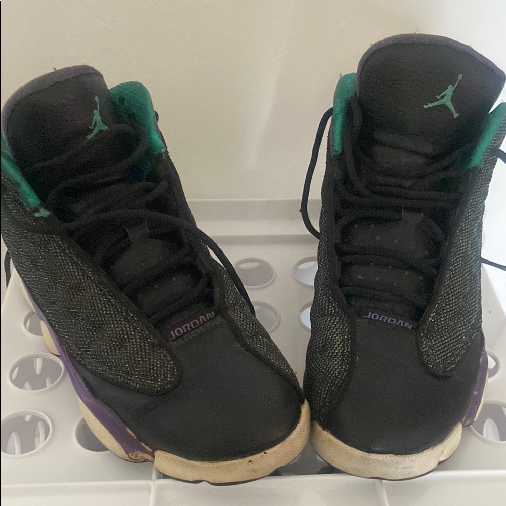 Jordan Black and Green High-Top Sneakers with Gum Sole